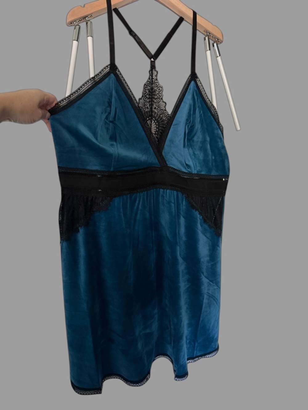 City Chic Teal Blue Velour Chemise Dress with Black Trim 18W - Picture 2 of 9